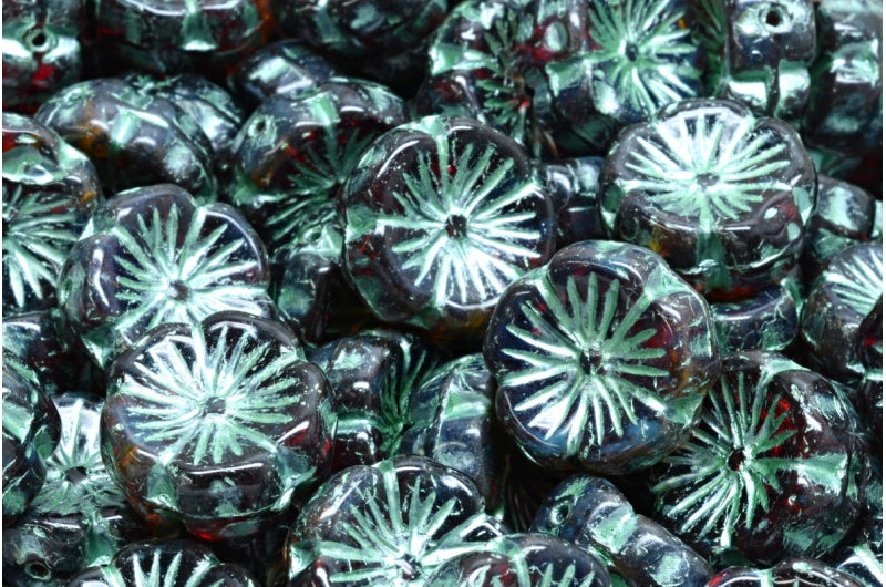 奥特莱斯 10克夏威夷花珠,宝石红透明黄石灰华绿色内衬 (90080-80010-86800-54322),玻璃,捷克共和国