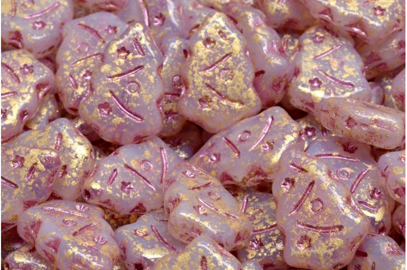 クリスマスツリービーズ、オパールホワイトピンクラインゴールドスプラッシュ(01000-54321-94401)、ガラス、チェコ共和国