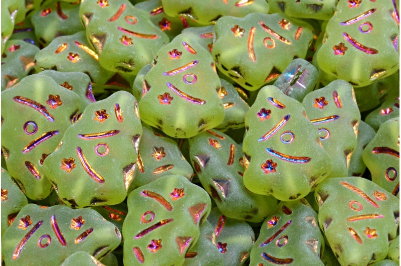 OUTLET 10 grams Christmas Tree Beads, 17 x 12 mm, Transparent Green Sliperit Full (2X Side) Matte (50230-29503-84100), Glass, Czech Republic