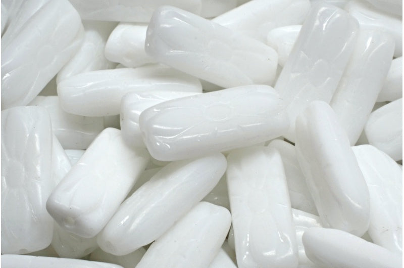 フラワーレクタングルビーズ、ホワイト(02010)、ガラス、チェコ共和国