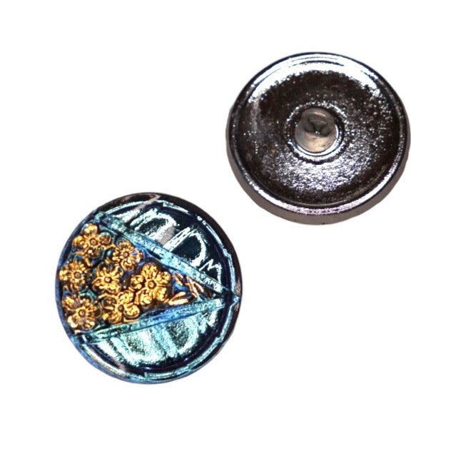 1個 ハンドペイントガラスボタン(飾り付き)、サイズ10(22.5 mm)、ガラス、チェコ共和国