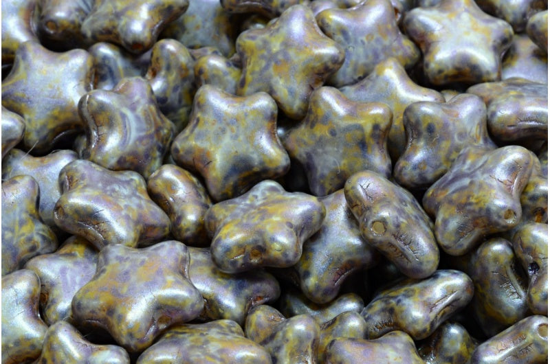 フラットスタービーズ、白紫茶色光沢斑点(02010-65329)、ガラス、チェコ共和国