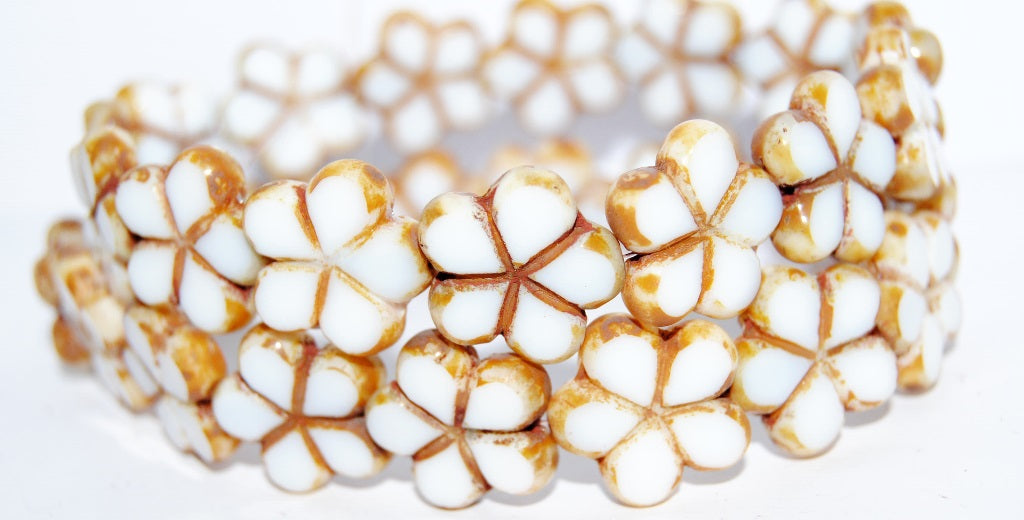 OUTLET 10 grams Table Cut Flower Beads, 17 x 17 mm, White Travertin (02010-86800), Glass, Czech Republic