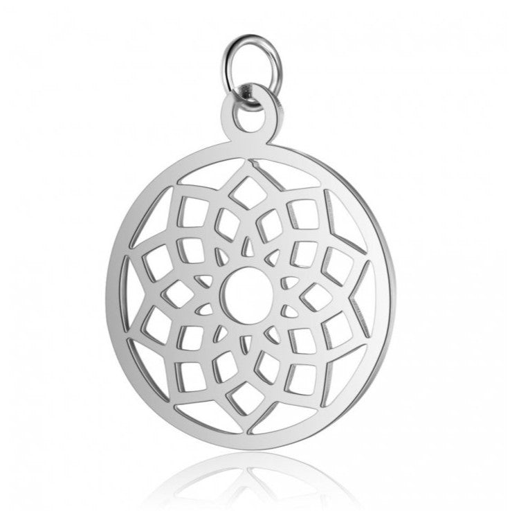 Pendant - Sahasrara mandala, approx. 22.5 x 19 x 1 mm, Stainless Steel 304
