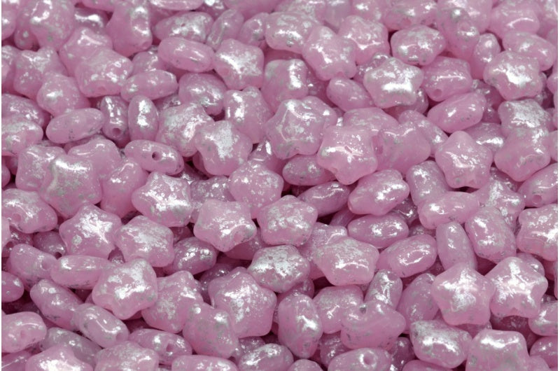 フラットスタービーズ、オパールピンクシルバースプラッシュ(71400-94400)、ガラス、チェコ共和国