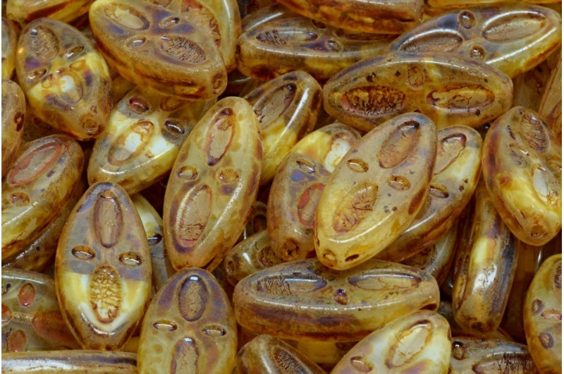 Ship Eye Oval Beads, Mix Crystal White Travertin Matte (06008-86800-84100), Glass, Czech Republic