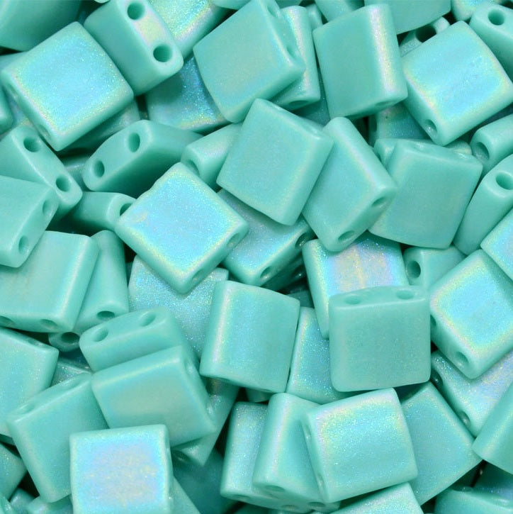 Miyuki Tila / Half Tila / Quater Tila 2-hole Beads, Opaque Turquoise Green Matted AB (# 0412FR), Glass, Japan