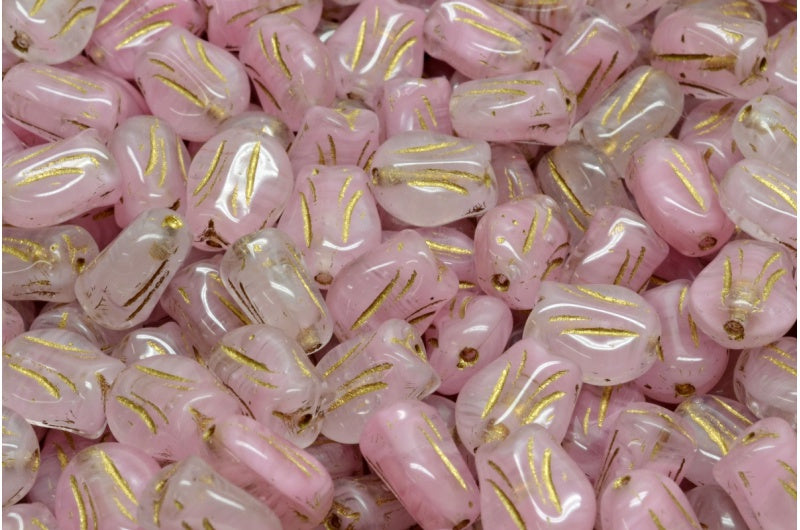 Mini Tulip Beads, Pink Gold Lined (R0732-54302), Glass, Czech Republic