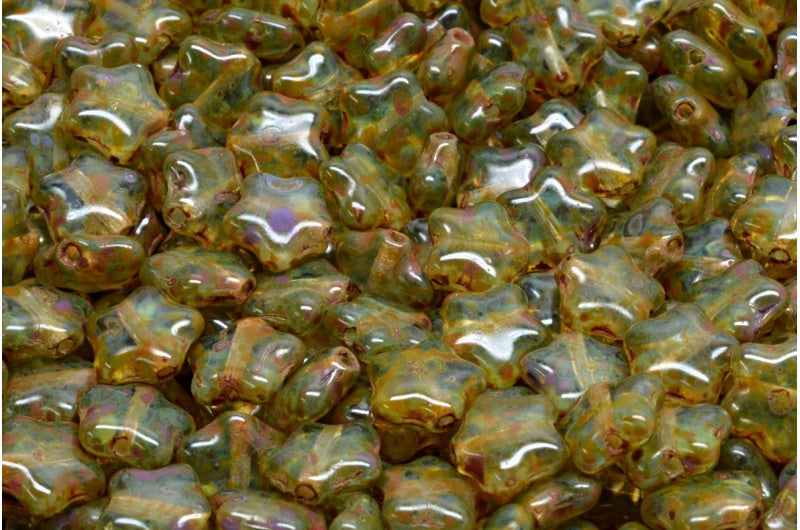 フラットスタービーズ、透明アクアトラバーチン(60000-86800)、ガラス、チェコ共和国