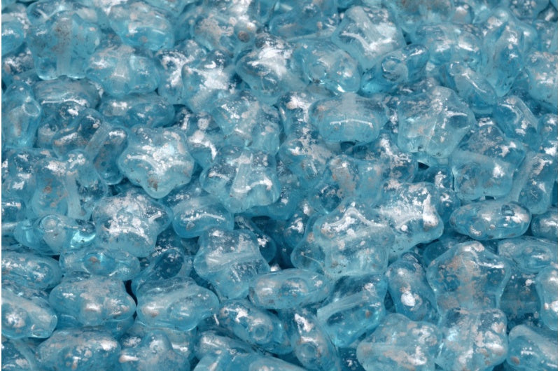 フラットスタービーズ、透明アクアシルバースプラッシュ(60000-94400)、ガラス、チェコ共和国