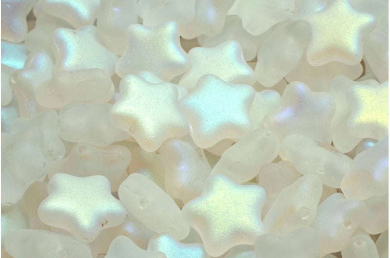 Flat Star Beads, Crystal Matte Ab (00030-84100-28701), Glass, Czech Republic