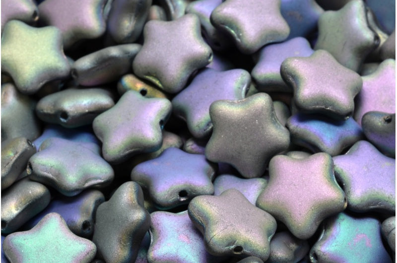 Flat Star Beads, Crystal Matte 27003 Ab Full (2X Side) (00030-84100-27003-28703), Glass, Czech Republic