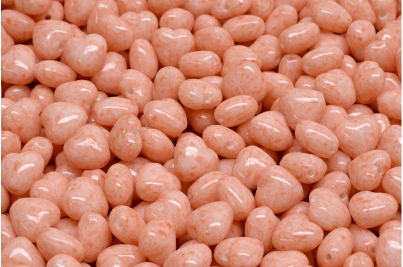 ハートビーズ、ホワイトオパールライトピンクピーチ(02020-34305)、ガラス、チェコ共和国