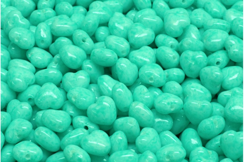 ハートビーズ、ホワイトオパールライトターコイズ(02020-34309)、ガラス、チェコ共和国