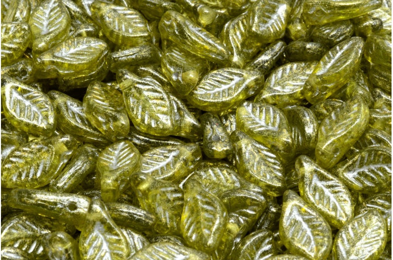 Bay Leaf Beads, Transparent Green Silver Lined Light Yellow (50220-54301-34302), Glass, Czech Republic