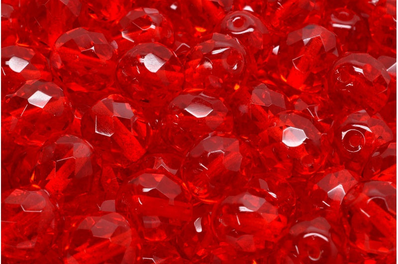 アウトレット 250g ラウンドファセットファイアポリッシュビーズ、ルビーレッドP(90080-P)、ガラス、チェコ共和国