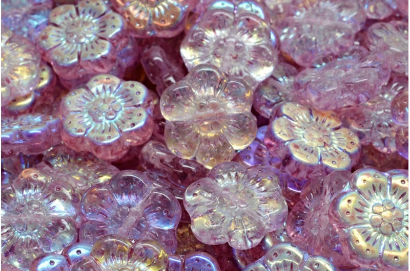 清仓 10克波西米亚花形珠子,14 x 14毫米,水晶AB浅紫红色 (00030-28701-34306),玻璃,捷克共和国