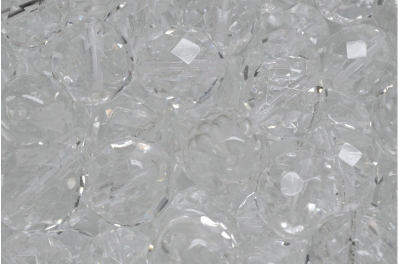 アウトレット 10グラム ファセットラウンドファイアポリッシュビーズ、12 x 12 mm、クリスタル(00030)、ガラス、チェコ共和国