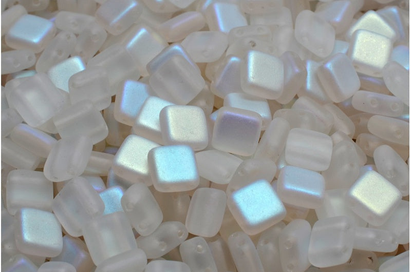 2穴プレスタイルビーズ、クリスタルマットAB(00030-84100-28701)、ガラス、チェコ共和国