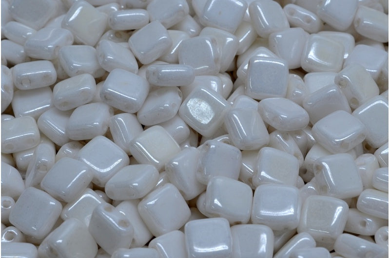 2穴プレスタイルビーズ、ホワイトヘマタイト(02010-14400)、ガラス、チェコ共和国