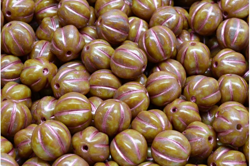 メロンビーズ、ライトブルートラバーチンピンクライン(33000-86800-54321)、ガラス、チェコ共和国