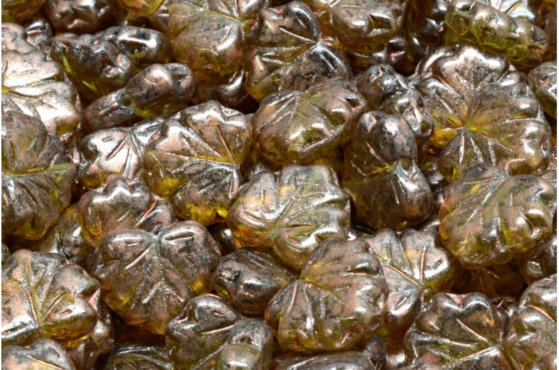 メープルリーフビーズ、透明グリーン 86750 (50220-86750)、ガラス、チェコ共和国