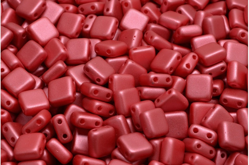 2穴プレスタイルビーズ、ホワイトダークコーラル(02010-25010)、ガラス、チェコ共和国