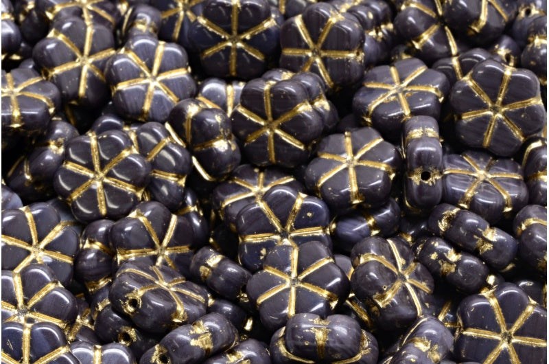 ガーランドフラワービーズ、R2323 ゴールドライン(R2323-54302)、ガラス、チェコ共和国