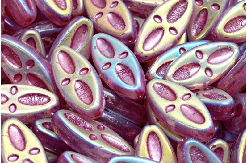 船眼椭圆形珠子,全水晶 Ab(2X 侧面)粉色内衬 (00030-28703-54321),玻璃,捷克共和国