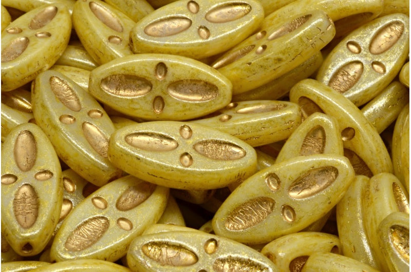 シップアイオーバルビーズ、ホワイトゴールドライン 34302 (02010-54302-34302)、ガラス、チェコ共和国