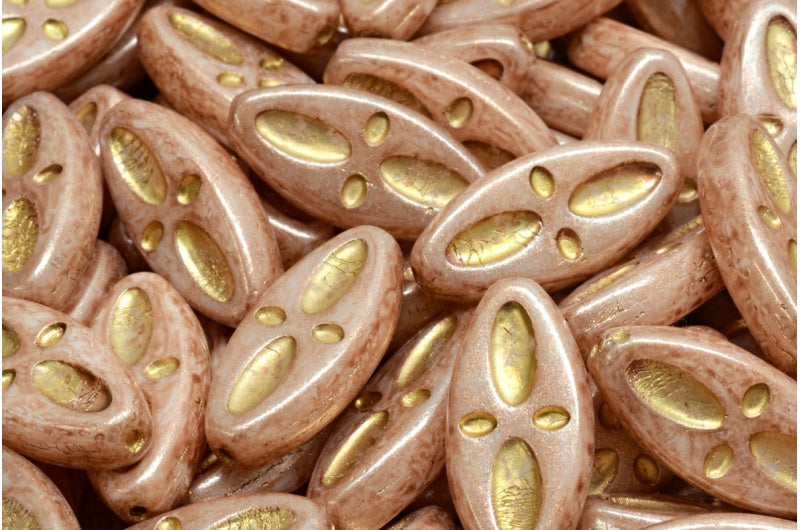 シップアイオーバルビーズ、ホワイトゴールドライン 34303 (02010-54302-34303)、ガラス、チェコ共和国