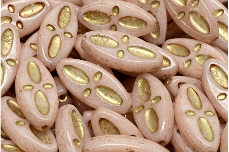 Ship Eye Oval Beads, White Gold Lined 34305 (02010-54302-34305), Glass, Czech Republic