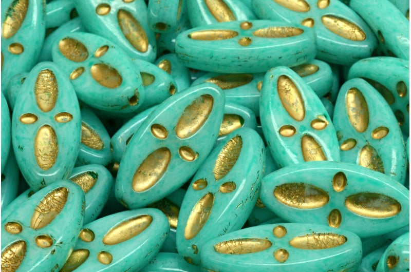 奥特莱斯 10克船眼椭圆形珠子,20 x 9毫米,白金镶浅绿松石(02010-54302-34309),玻璃,捷克共和国