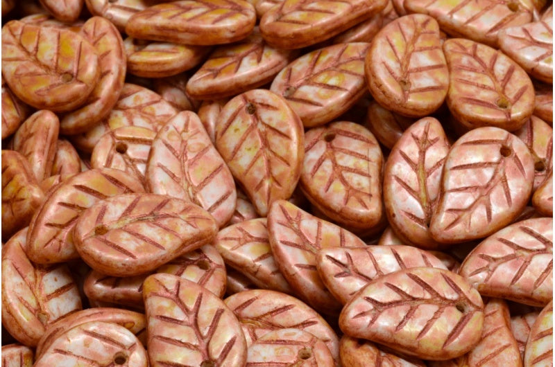 叶子吊坠珠,白铜光泽斑点 (02010-65324),玻璃,捷克共和国