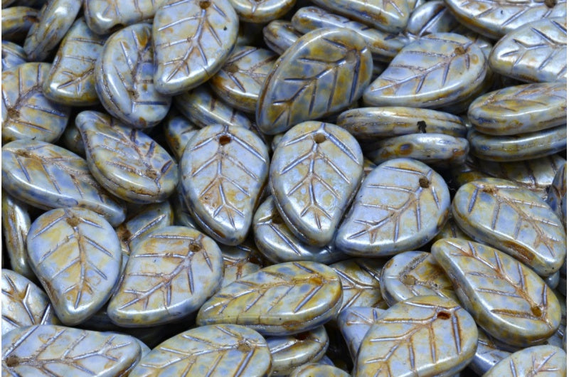 叶子吊坠珠,白色绿色光泽斑点 (02010-65325),玻璃,捷克共和国