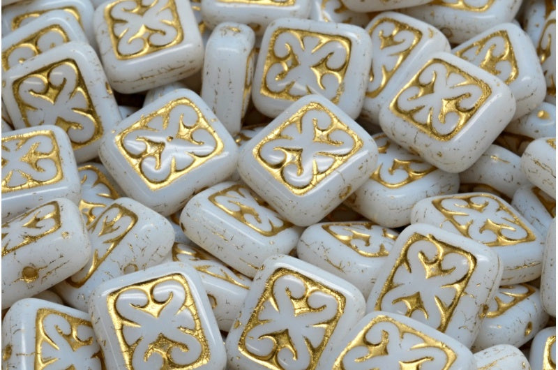 Ornamental Cushion Beads, White Gold Lined (02010-54302), Glass, Czech Republic