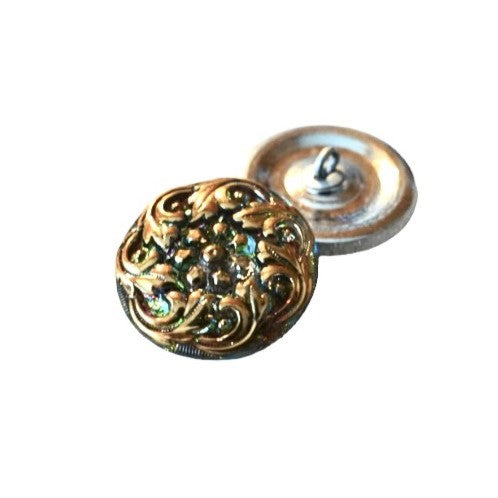 1個 ハンドペイントガラスボタン(飾り付き)、サイズ10(22.5 mm)、ガラス、チェコ共和国