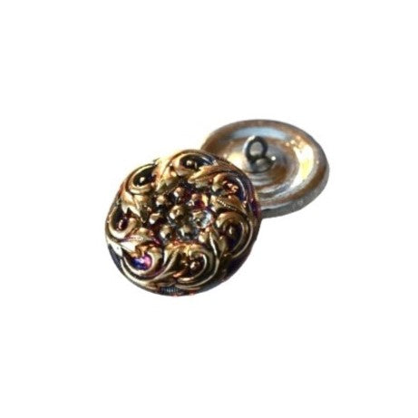 1個 ハンドペイントガラスボタン(飾り付き)、サイズ10(22.5 mm)、ガラス、チェコ共和国