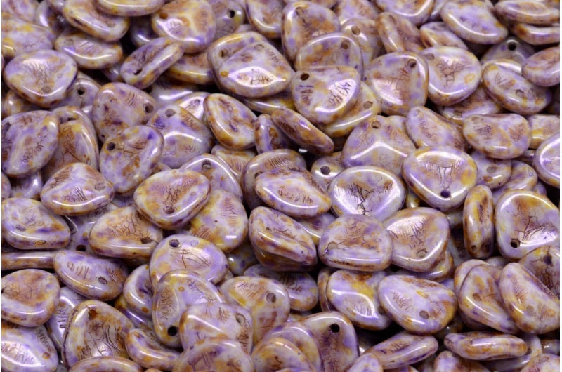 OUTLET 10 grams Rose Petal Beads, 8 x 7 mm, White Travertin Puprple (02010-65328), Glass, Czech Republic