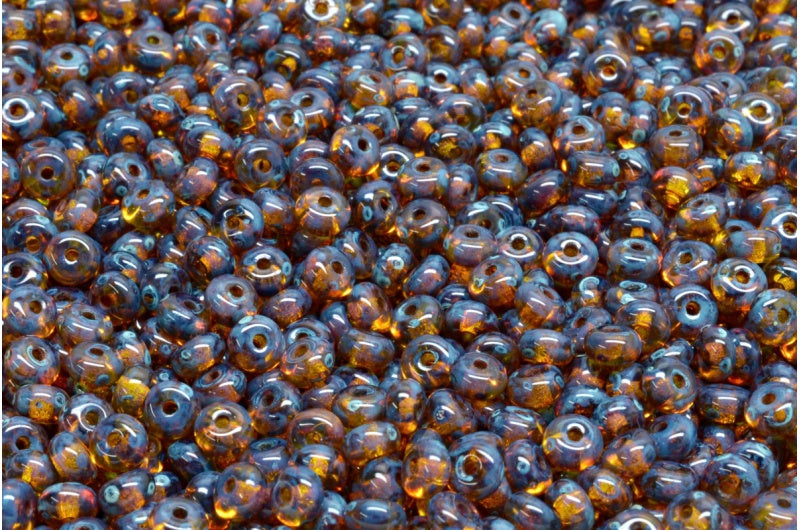 Rondelle Druck Beads, Transparent Yellow Travertin (80020-86800), Glass, Czech Republic