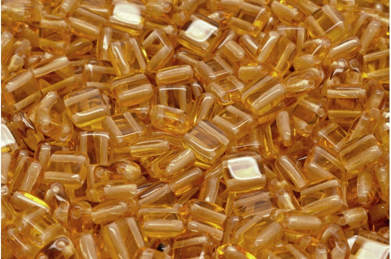 2穴プレスタイルビーズ、透明オレンジ(10030)、ガラス、チェコ共和国