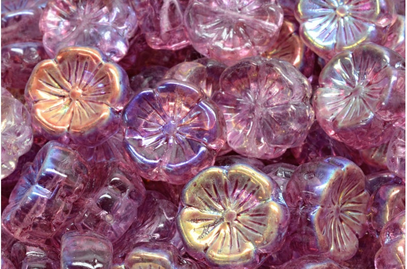 Hawaiian Flower Beads, Crystal Ab 34306 (00030-28701-34306), Glass, Czech Republic