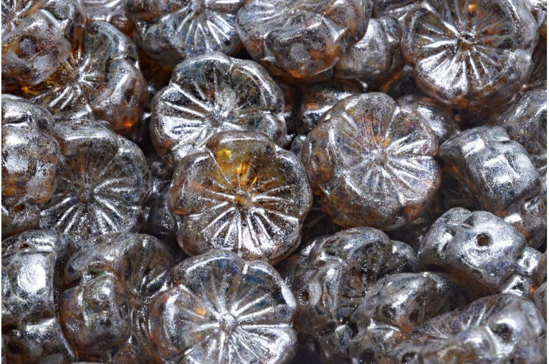 Hawaiian Flower Beads, Crystal Travertin Silver Gray (00030-86800-34301), Glass, Czech Republic