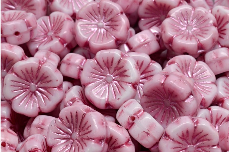 ハワイアンフラワービーズ、ピンクピンクライン(07724-54321)、ガラス、チェコ共和国