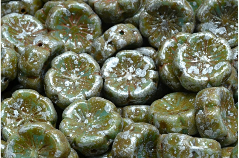 ハワイアンフラワービーズ、ブルートラバーチンシルバースプラッシュ(63020-86800-94400)、ガラス、チェコ共和国