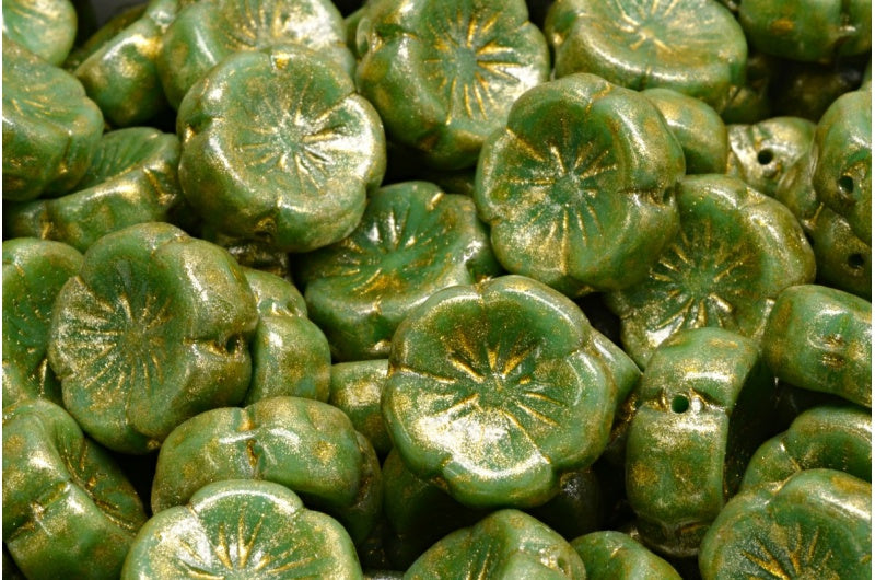 OUTLET 10 克夏威夷花珠,14 x 14 毫米,绿松石石灰华浅黄色 (63130-86800-34302),玻璃,捷克共和国