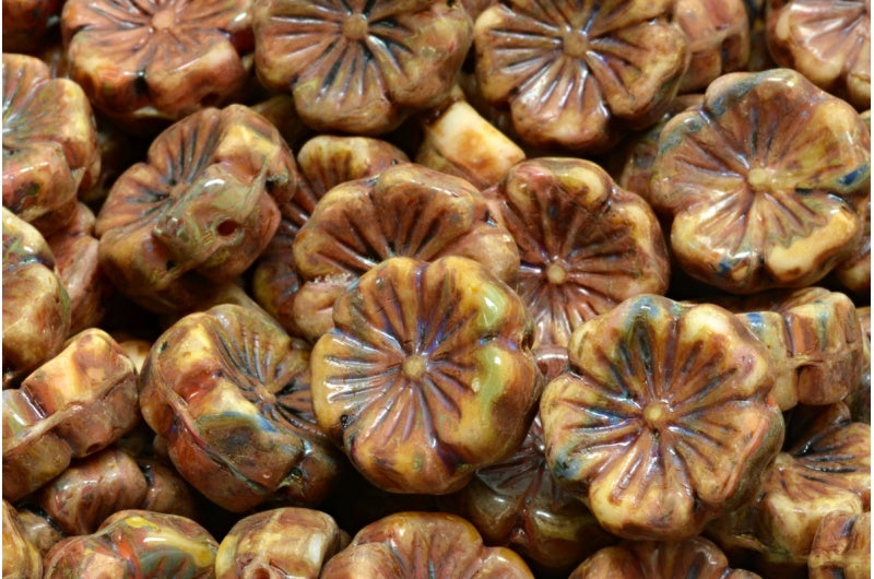 ハワイアンフラワービーズ、R0001 トラバーチン(R0001-86800)、ガラス、チェコ共和国