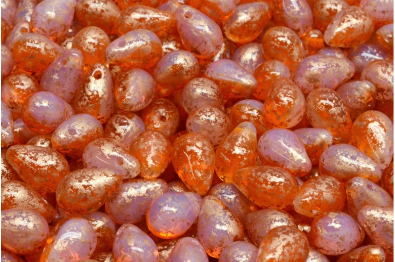OUTLET 10 grams Drop Beads, Opal White Transparent Orange 94402 (01000-90020-94402), Glass, Czech Republic