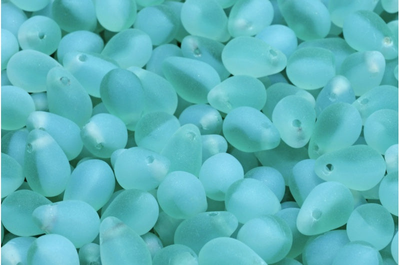 OUTLET 10 grams Drop Beads, 6 x 9 mm, Turquoise Blue Matte (R0162-84100), Glass, Czech Republic