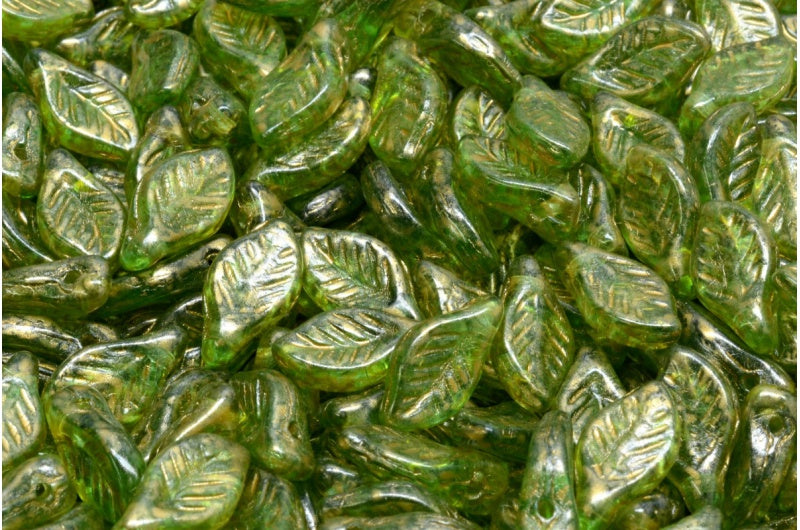 OUTLET 10 grams Bay Leaf Beads, 6 x 12 mm, Transparent Green Emerald Light Yellow (50720-34302), Glass, Czech Republic